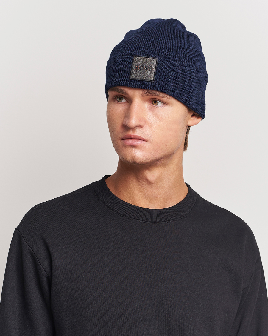 Herre | BOSS ORANGE | BOSS ORANGE | Foxxy Logo Beanie Dark Blue