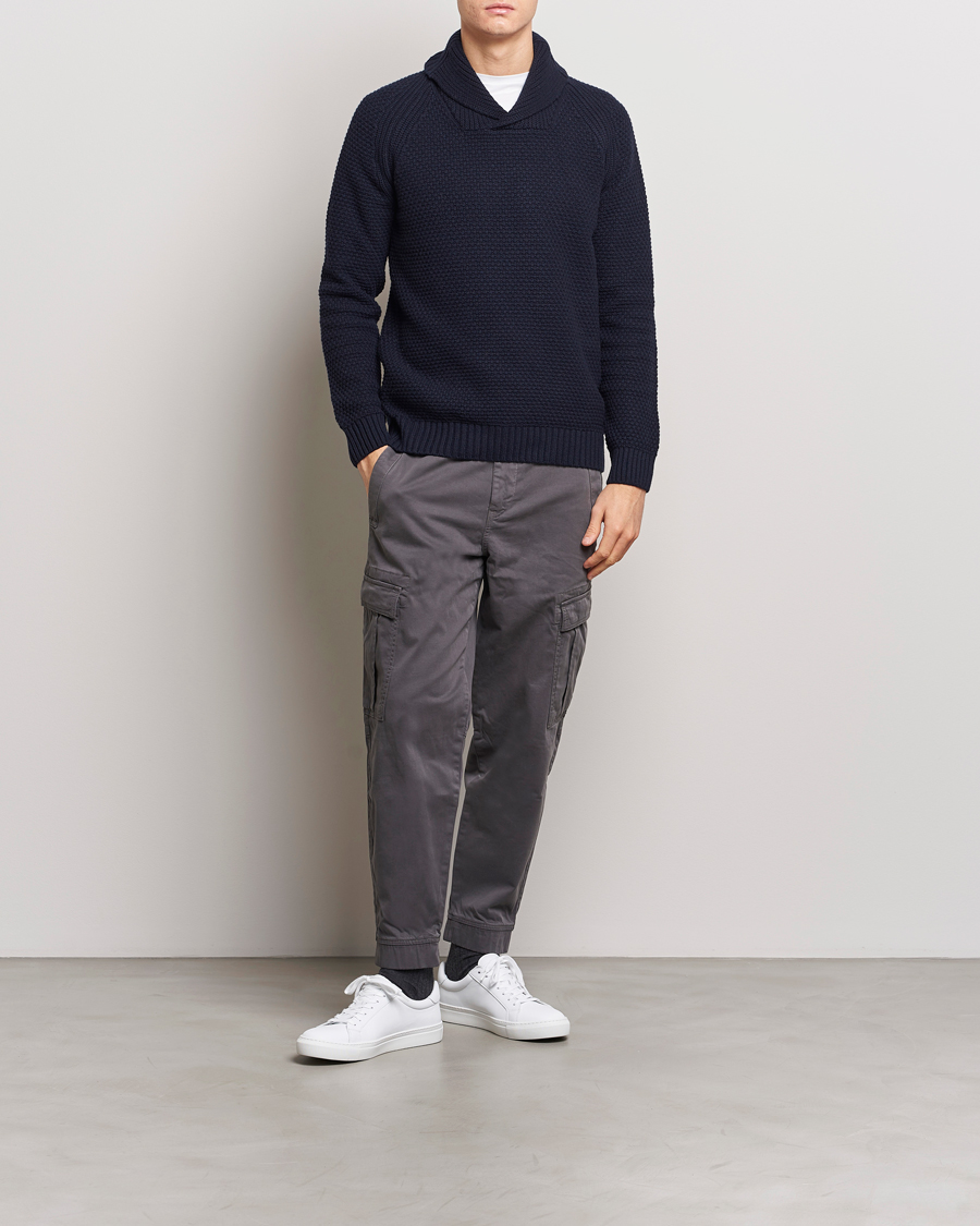 Herre | Trøjer | BOSS ORANGE | Amado Heavy Knitted Shawl Collar Sweater Dark Blue