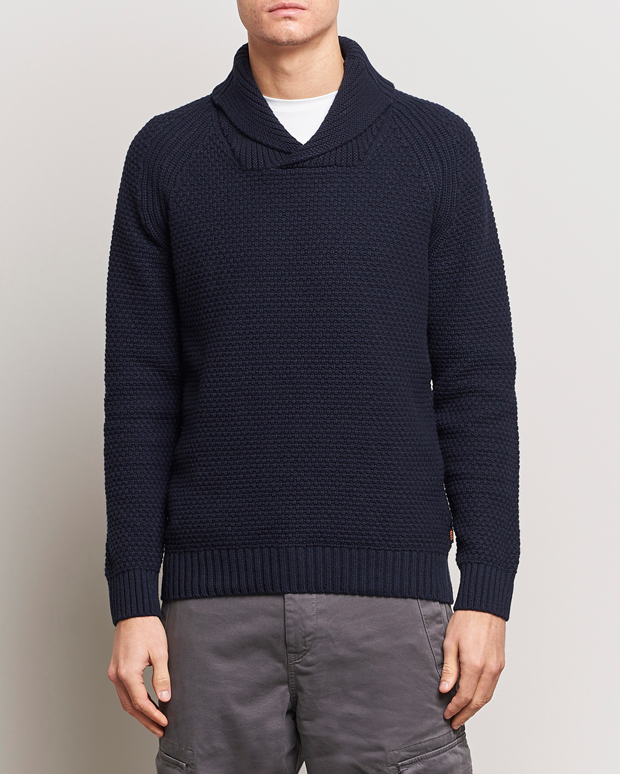 Herre | Trøjer | BOSS ORANGE | Amado Heavy Knitted Shawl Collar Sweater Dark Blue