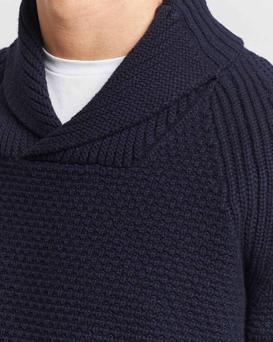 Herre | Trøjer | BOSS ORANGE | Amado Heavy Knitted Shawl Collar Sweater Dark Blue
