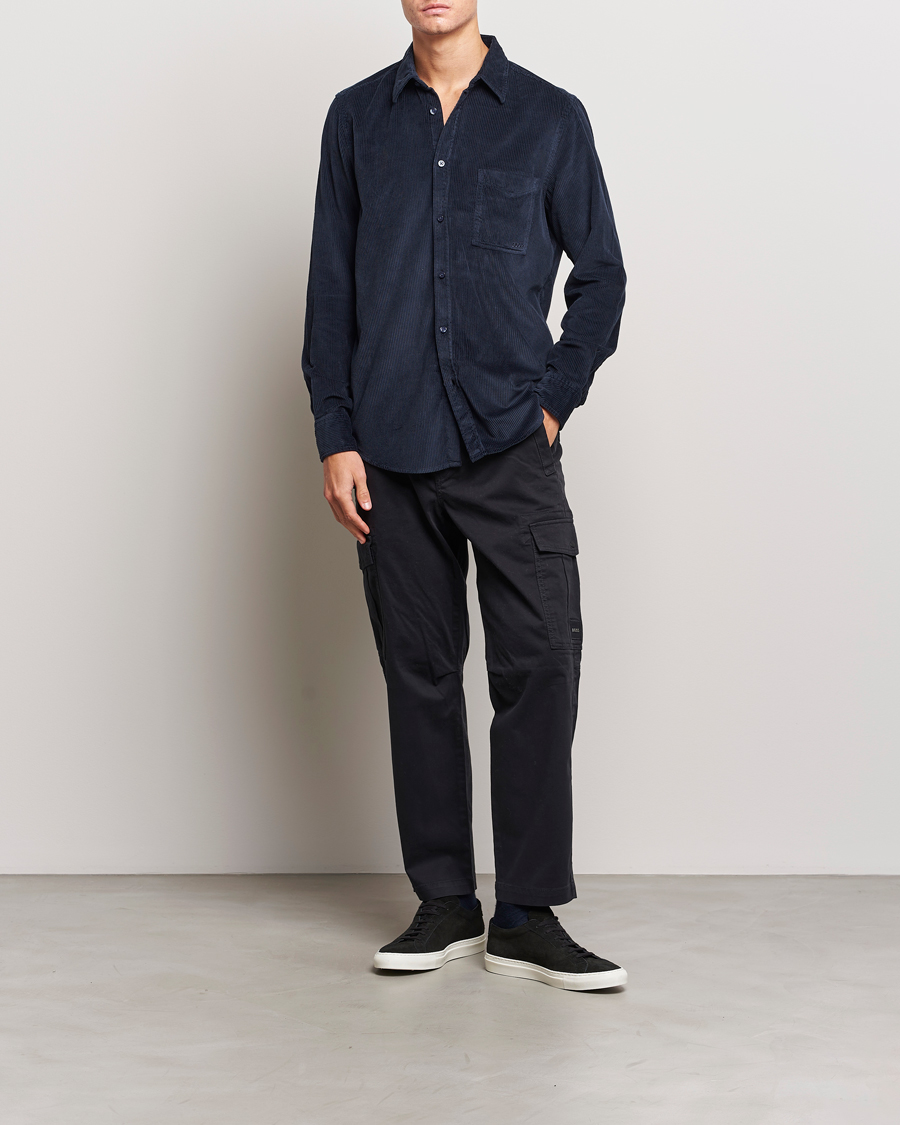 Herre | Skjorter | BOSS ORANGE | Relegant Corduroy Shirt Dark Blue