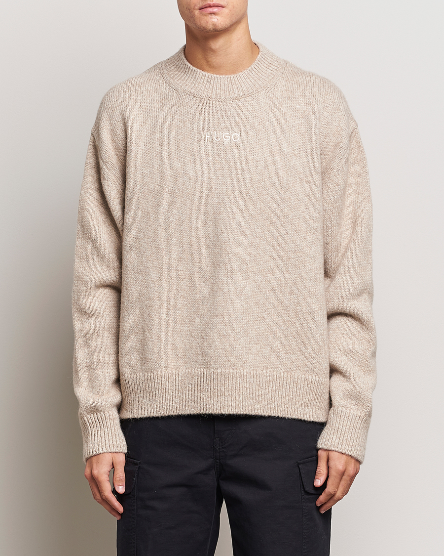 Herre | Trøjer | HUGO | Seese Knitted Sweater Light Beige