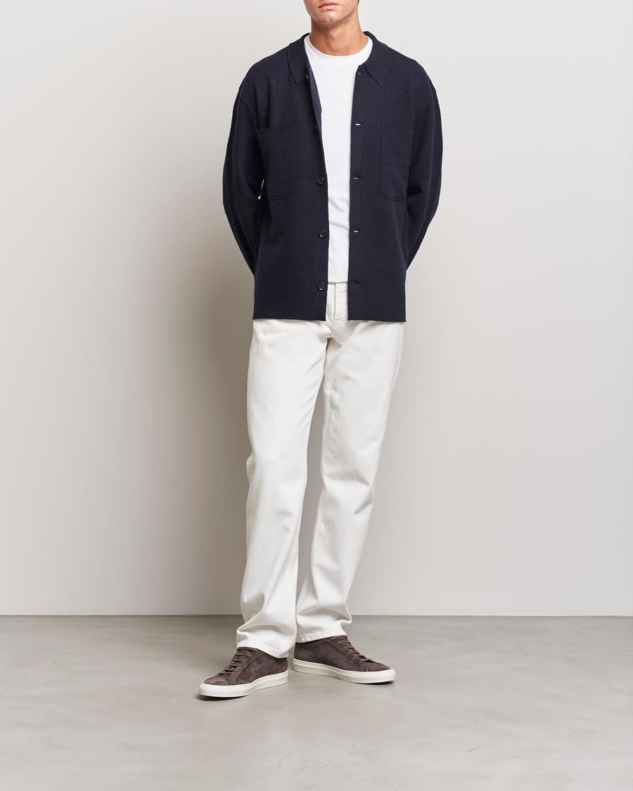 Herre | Trøjer | NN07 | Jonas Boiled Wool Cardigan Navy Blue