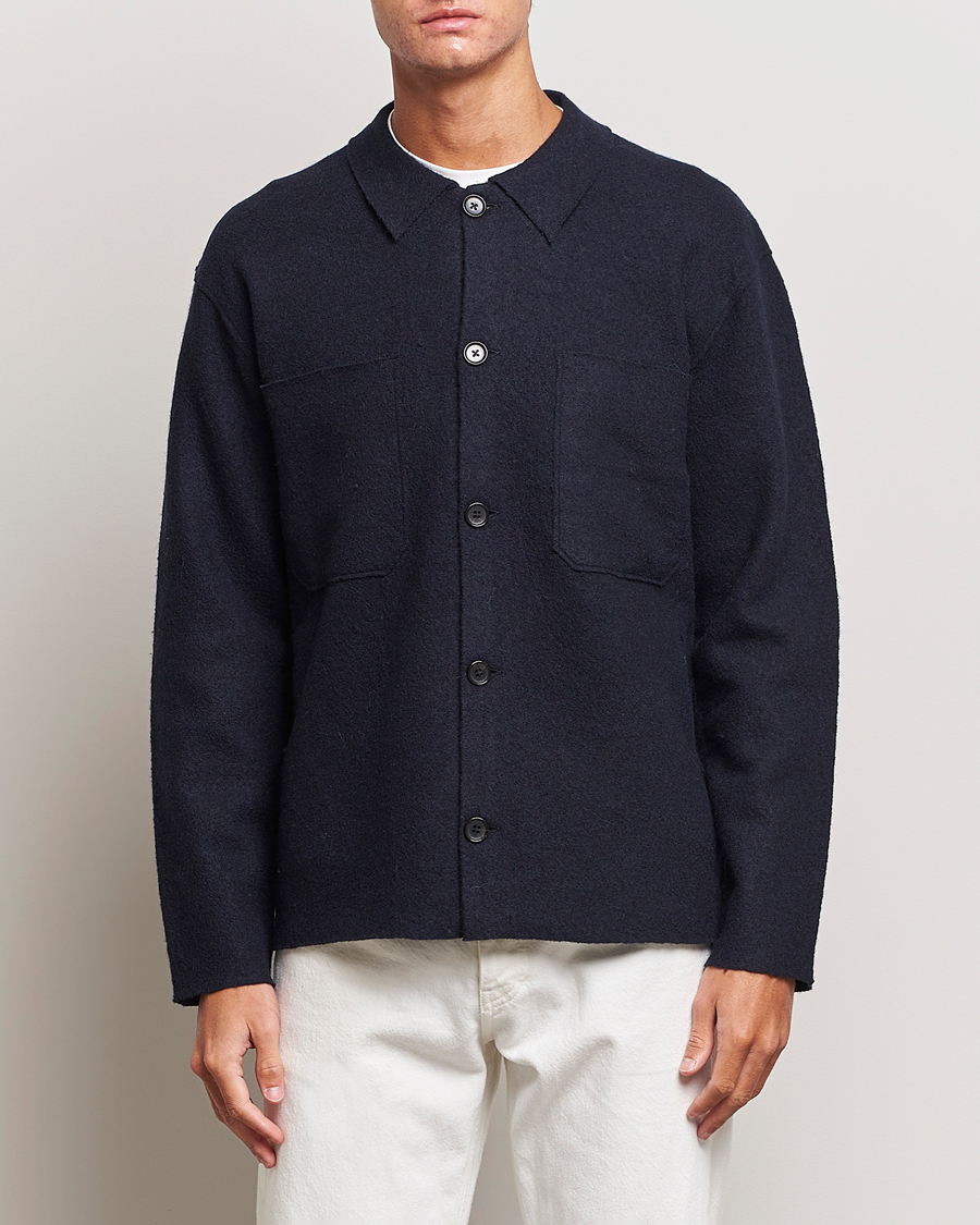 Herre | Trøjer | NN07 | Jonas Boiled Wool Cardigan Navy Blue