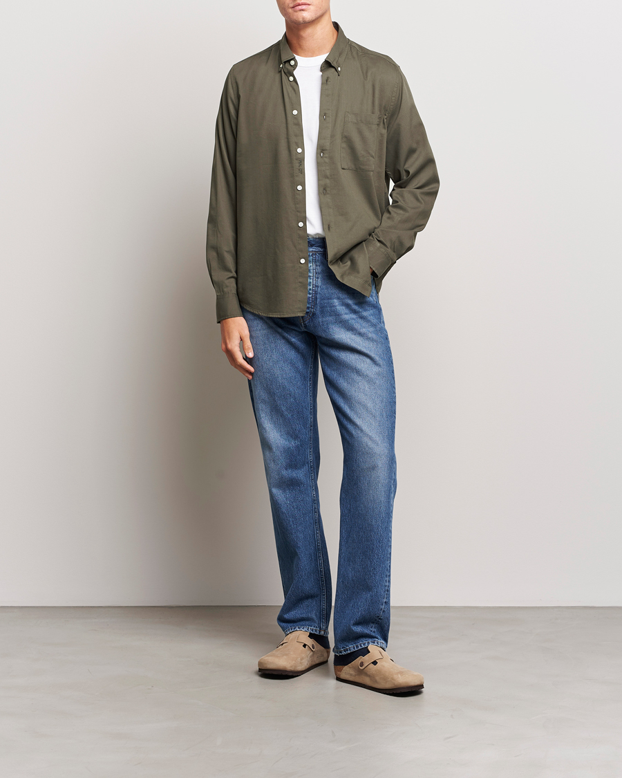 Herre | Skjorter | NN07 | Arne Tencel Striped Shirt Dark Army