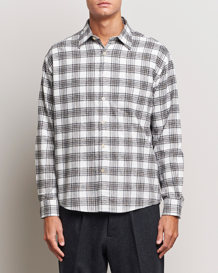 Herre | Casual | NN07 | Deon Brushed Flannel Checked Shirt Cream/Brown