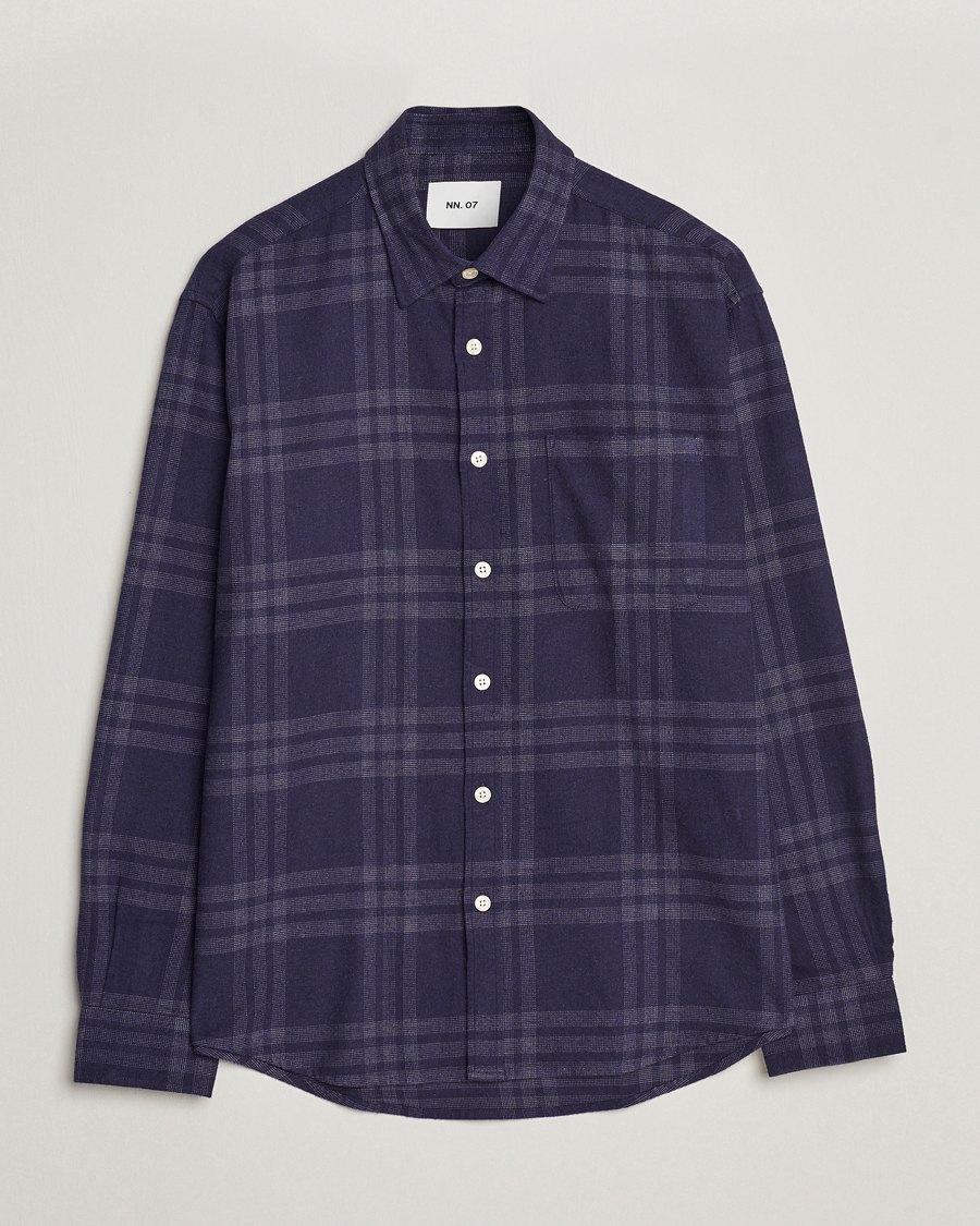 Herre | Skjorter | NN07 | Deon Brushed Flannel Checked Shirt Navy Blue