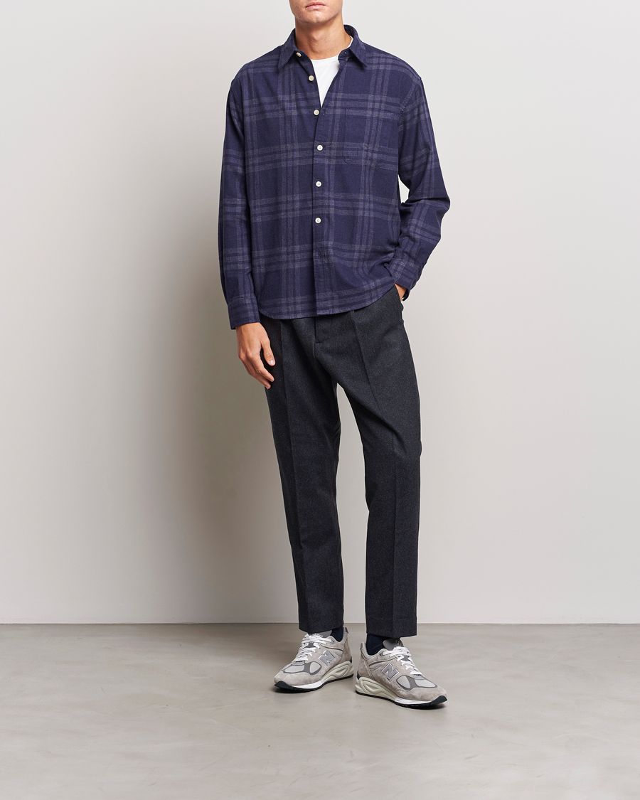 Herre | Skjorter | NN07 | Deon Brushed Flannel Checked Shirt Navy Blue