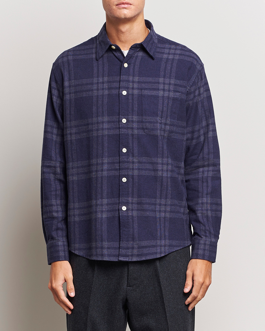 Herre | Skjorter | NN07 | Deon Brushed Flannel Checked Shirt Navy Blue
