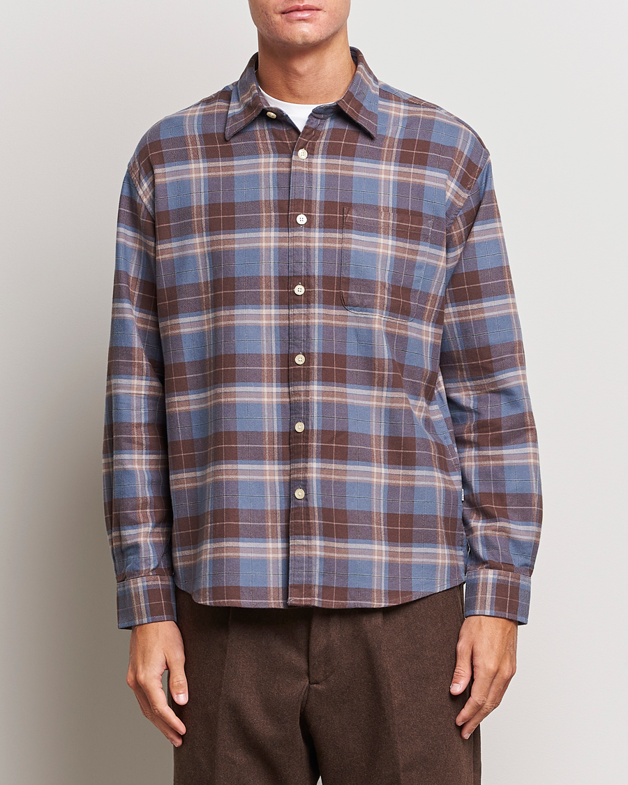 Herre | Flannelskjorter | NN07 | Deon Brushed Flannel Checked Shirt Brown/Blue