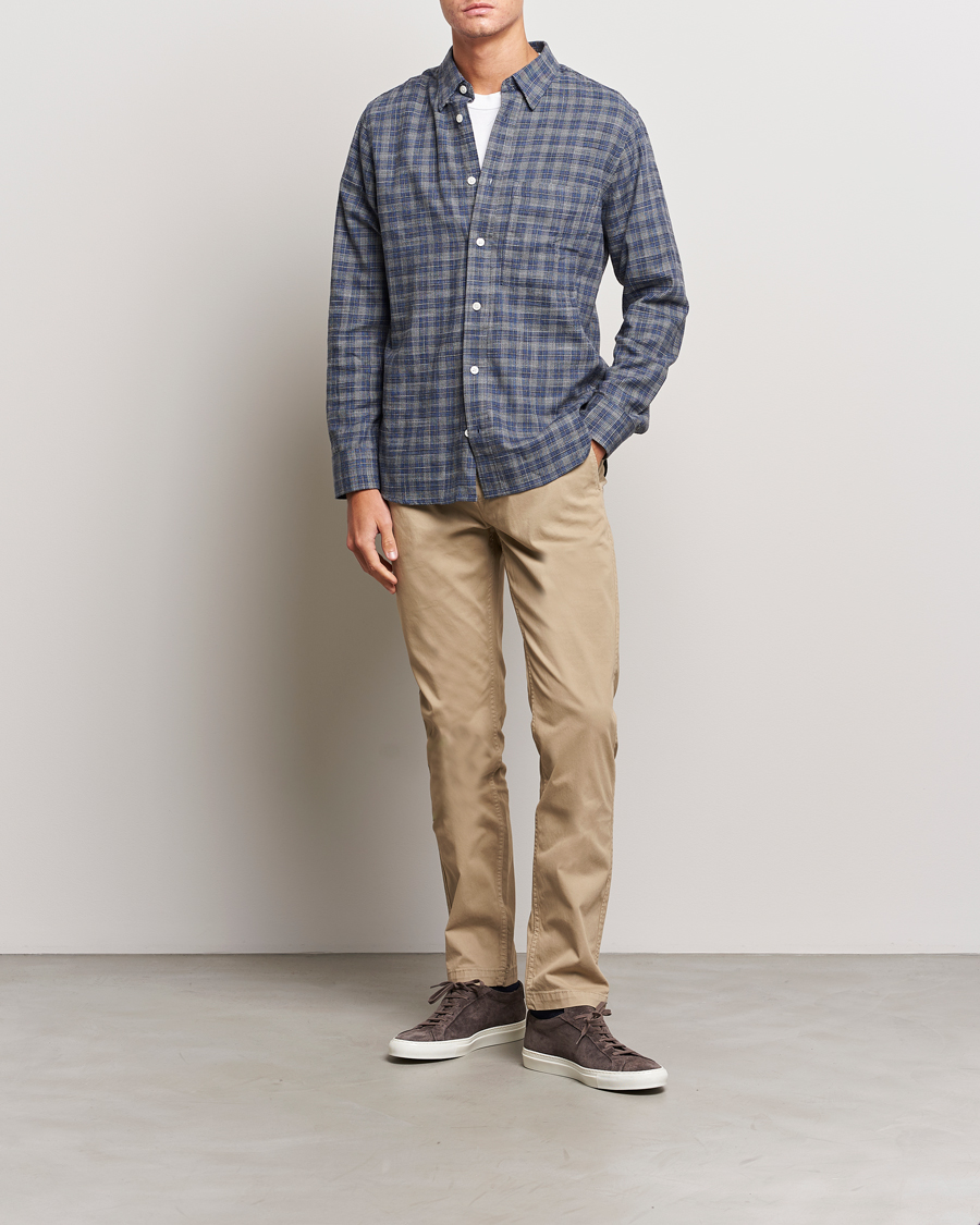 Herre | Skjorter | NN07 | Cohen Brushed Flannel Checked Shirt Navy Blue
