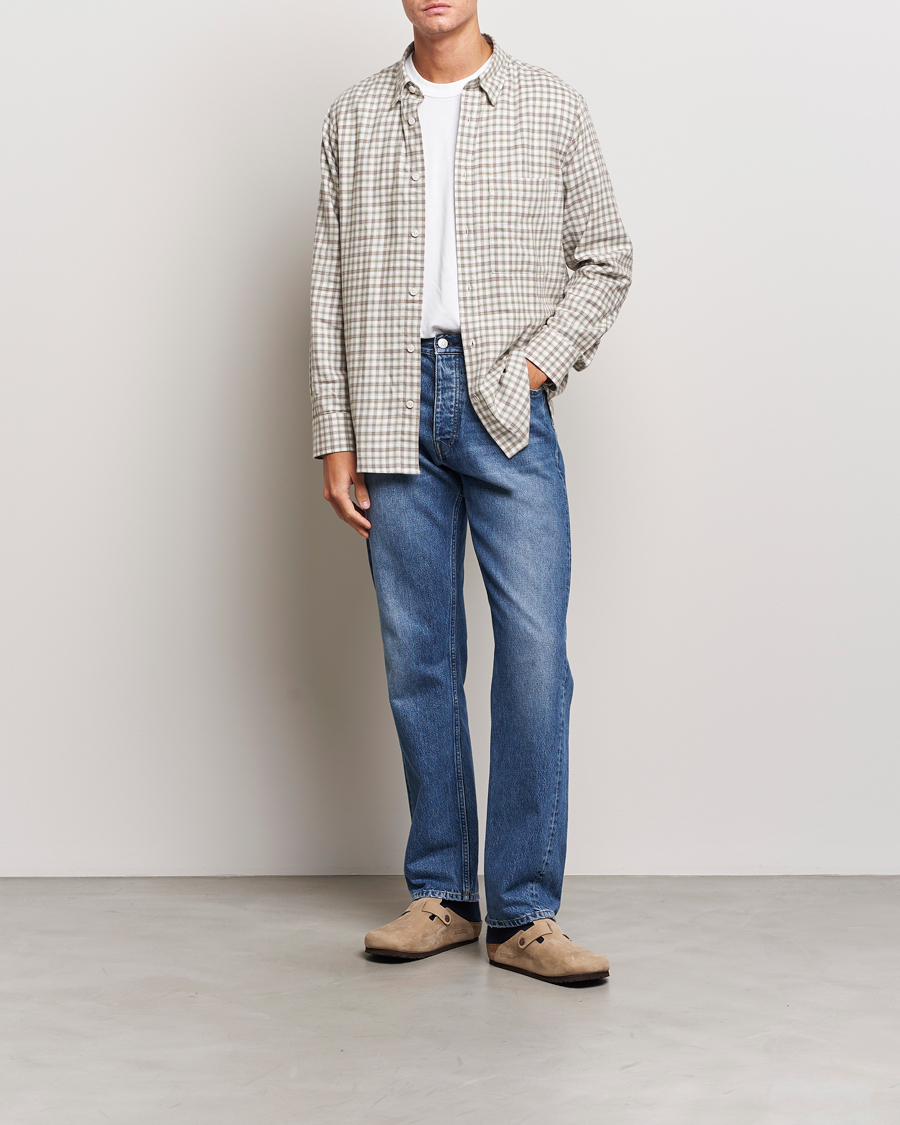 Herre | Skjorter | NN07 | Cohen Brushed Flannel Checked Shirt Green/Cream