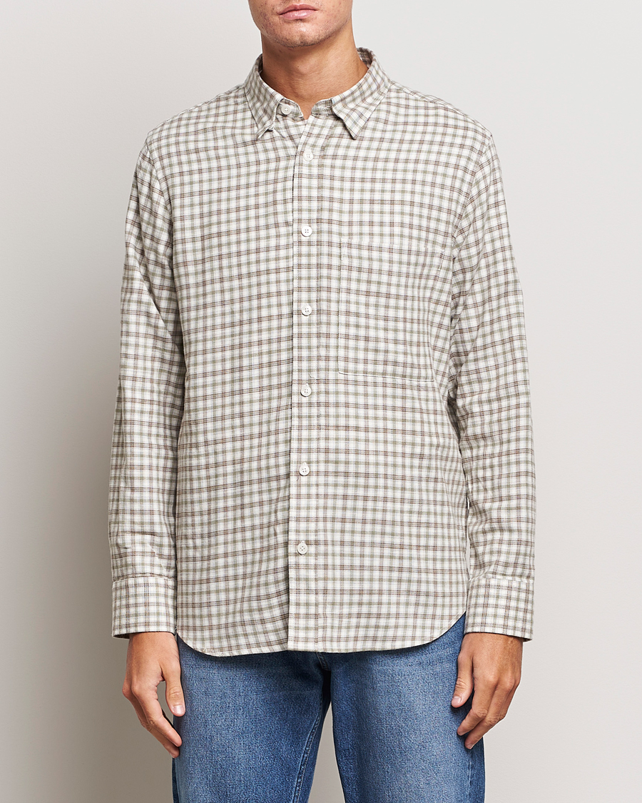 Herre | Flannelskjorter | NN07 | Cohen Brushed Flannel Checked Shirt Green/Cream