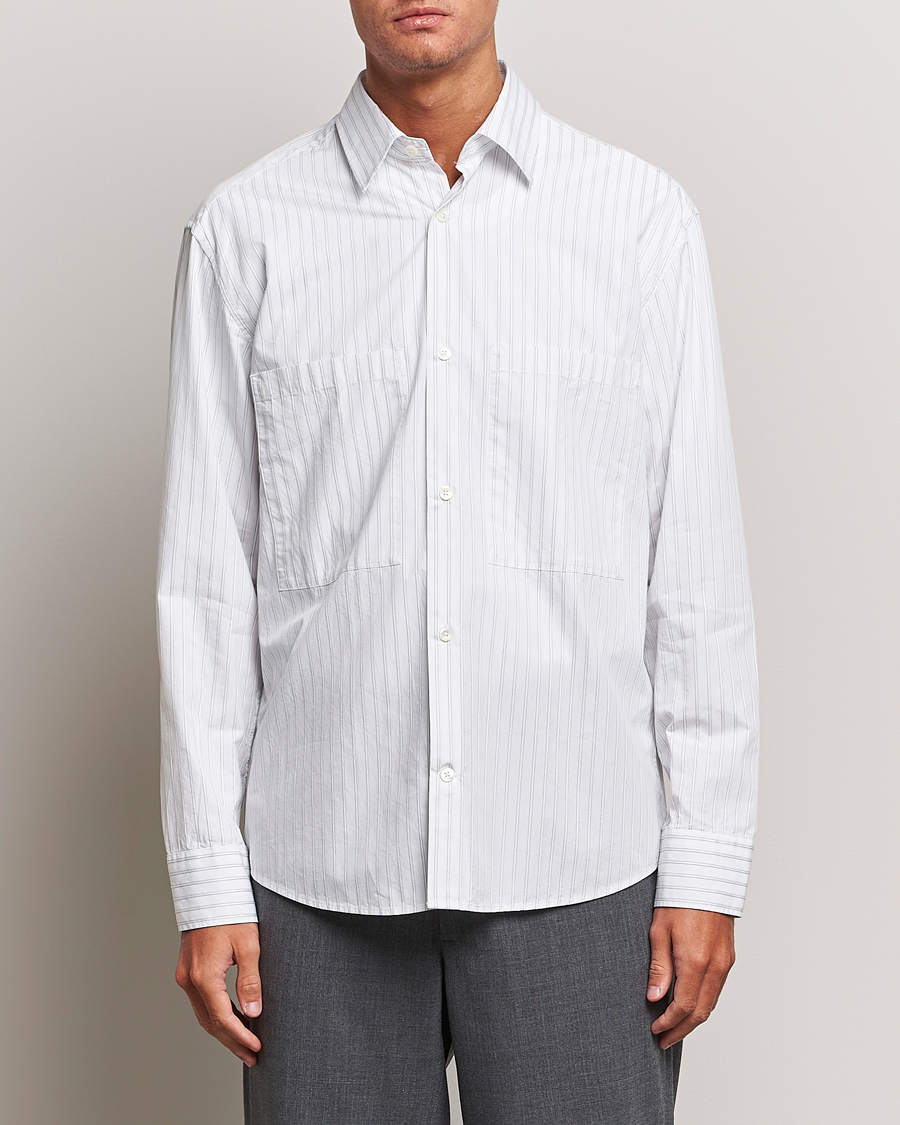 Herre | Casualskjorter | NN07 | Freddie Poplin Striped Shirt White/Black