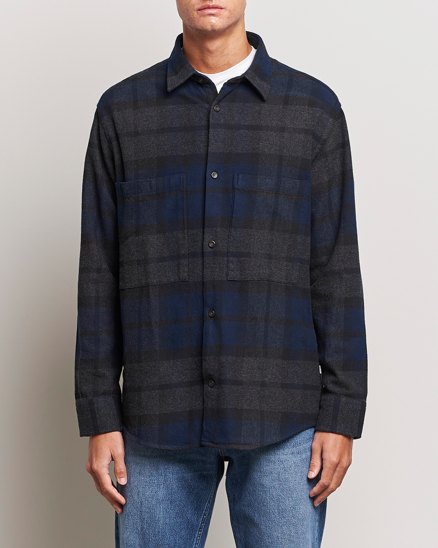 Herre |  | NN07 | Freddie Checked Overshirt Navy/Grey