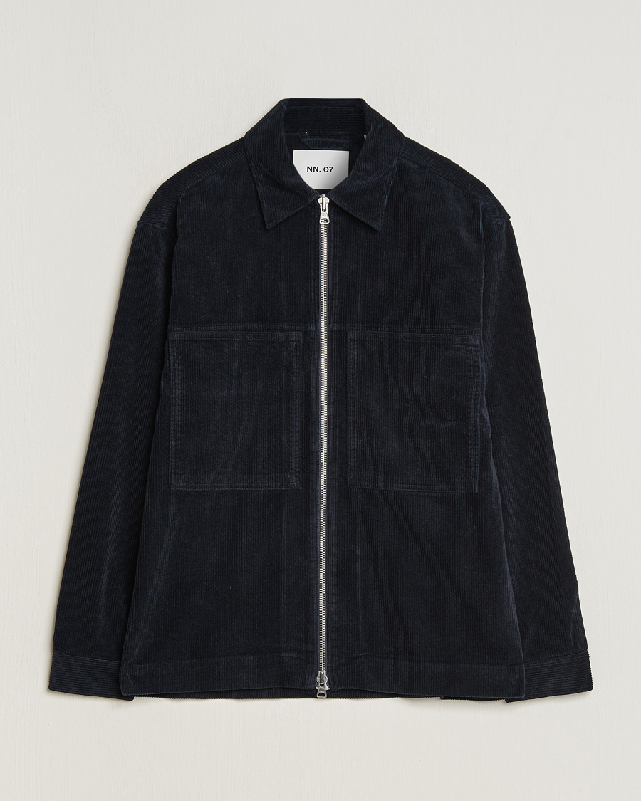 Herre | Skjorter | NN07 | Isak Full Zip Corduroy Overshirt Navy Blue