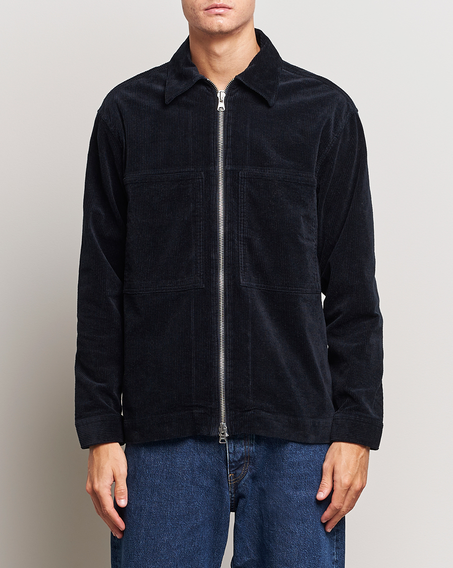 Herre | Shirt Jackets | NN07 | Isak Full Zip Corduroy Overshirt Navy Blue