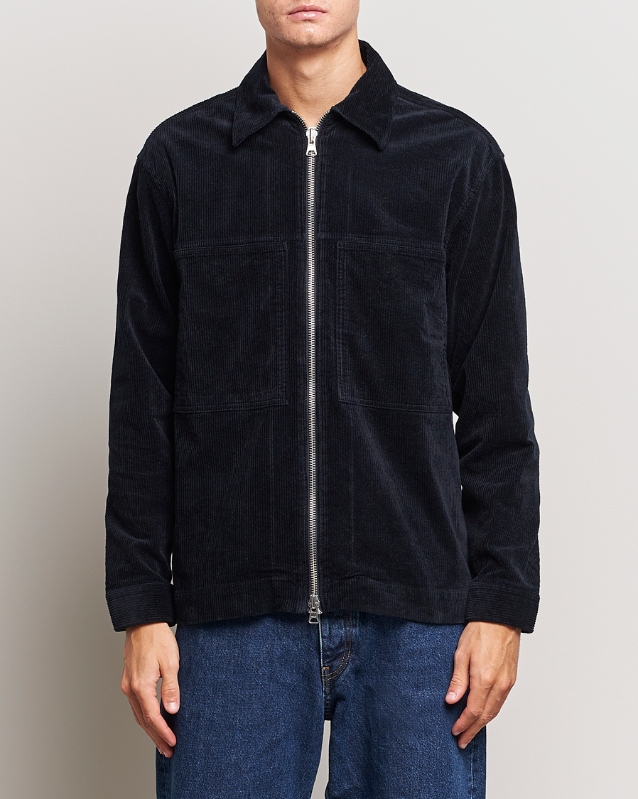 Herre | Skjorter | NN07 | Isak Full Zip Corduroy Overshirt Navy Blue