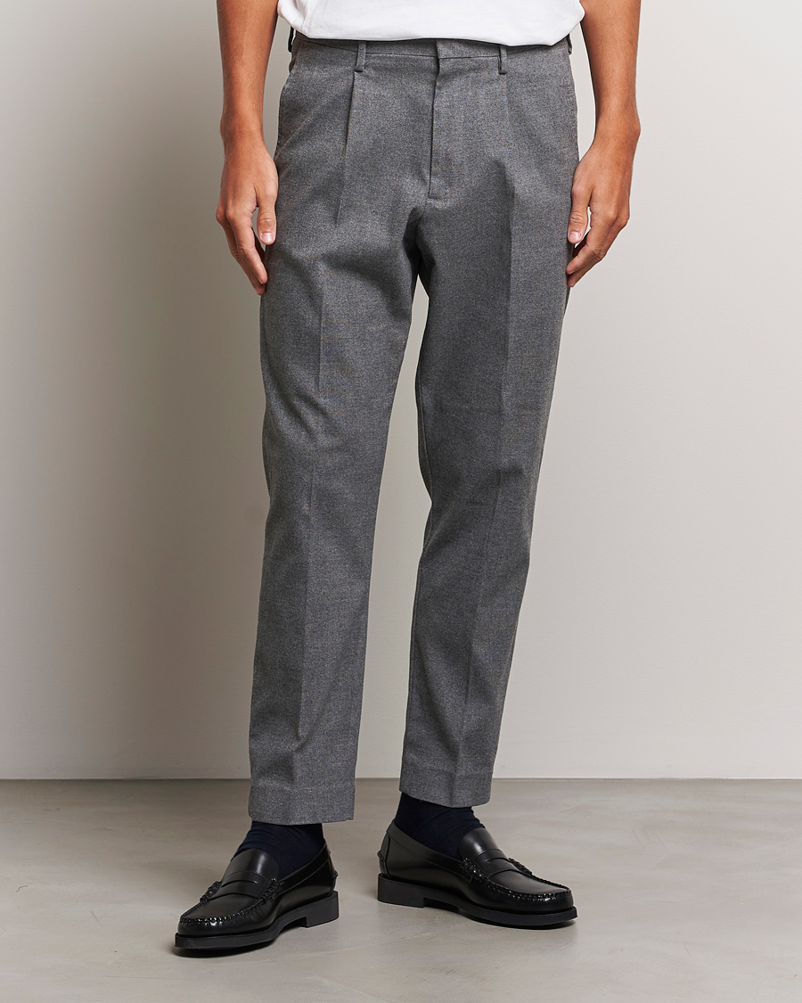 Herre | Chinos | NN07 | Bill Pleated Structured Trousers Grey Melange