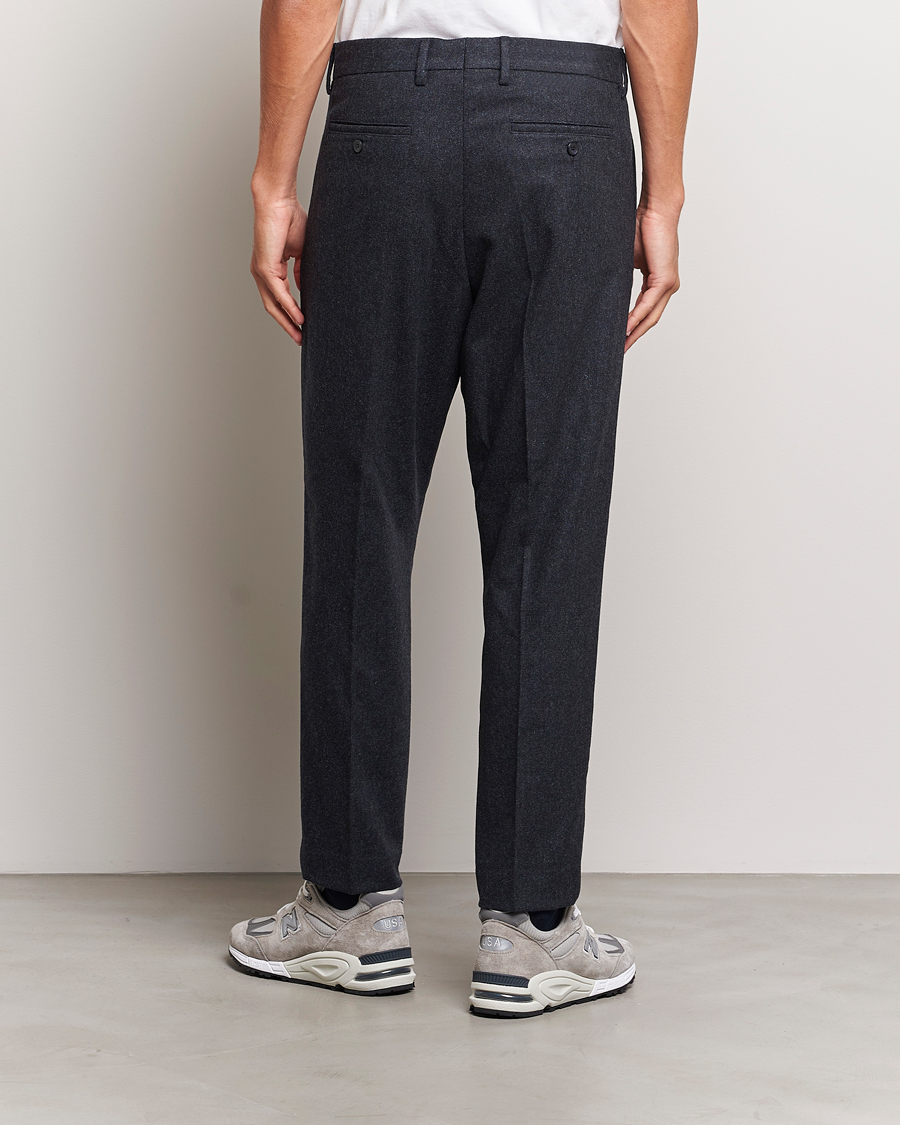 Herre | Bukser | NN07 | Bill Brushed Flannel Pleated Trousers Navy Blue