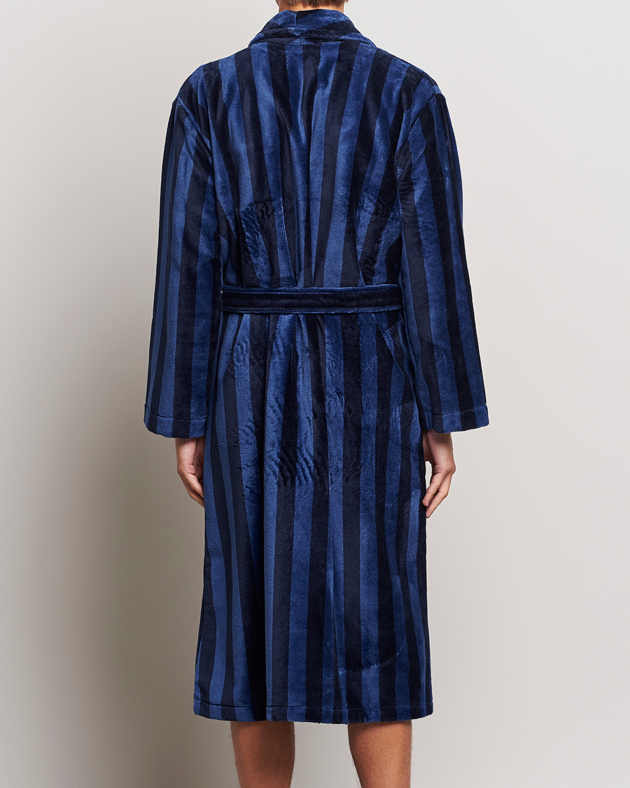 Herre | Pyjamas & Morgenkåber | Derek Rose | Striped Cotton Velour Gown Navy