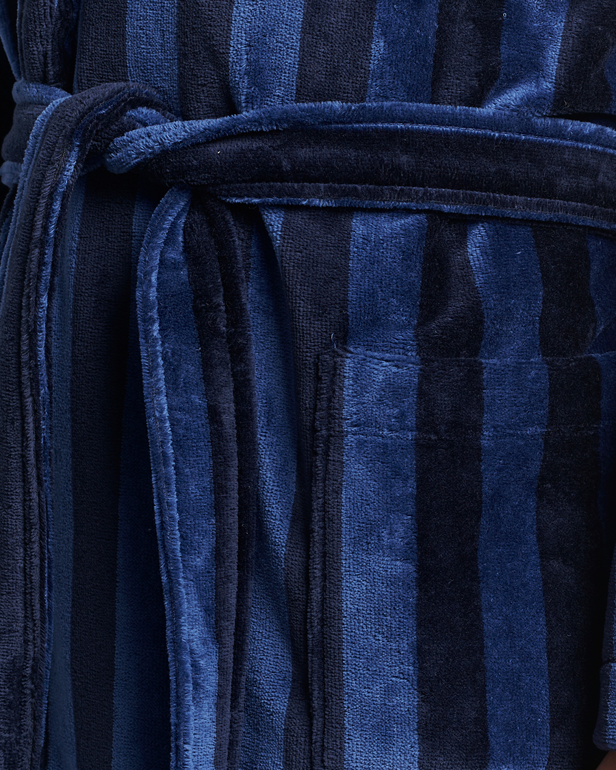 Herre | Pyjamas & Morgenkåber | Derek Rose | Striped Cotton Velour Gown Navy