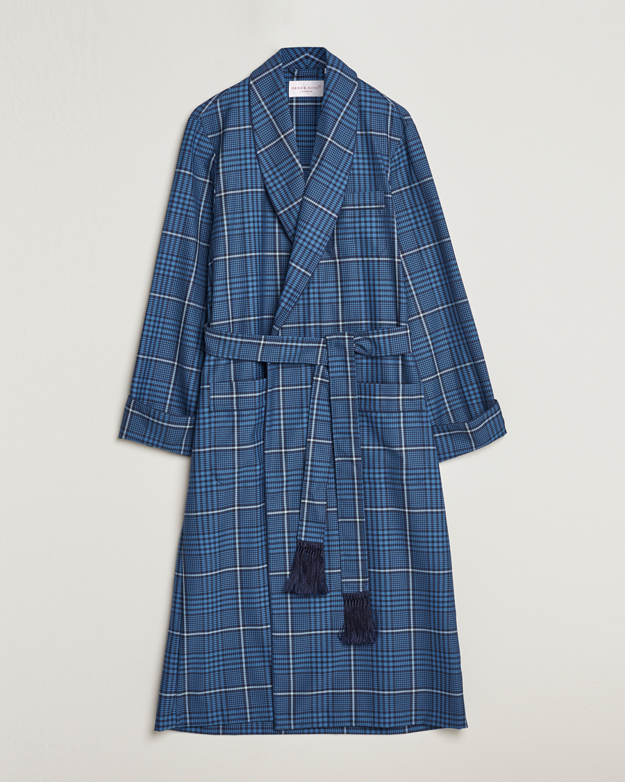 Herre | Pyjamas & Morgenkåber | Derek Rose | Wool Checked Gown Blue