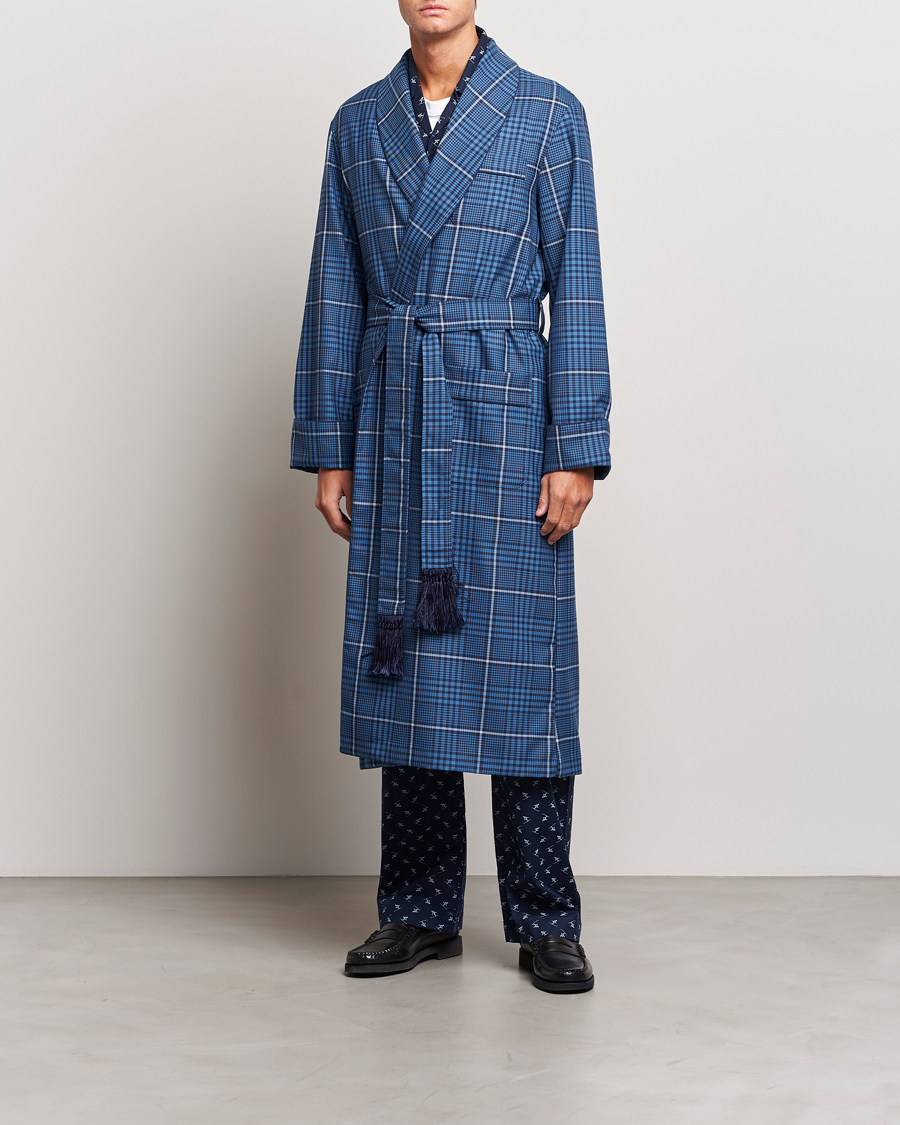 Herre | Pyjamas & Morgenkåber | Derek Rose | Wool Checked Gown Blue