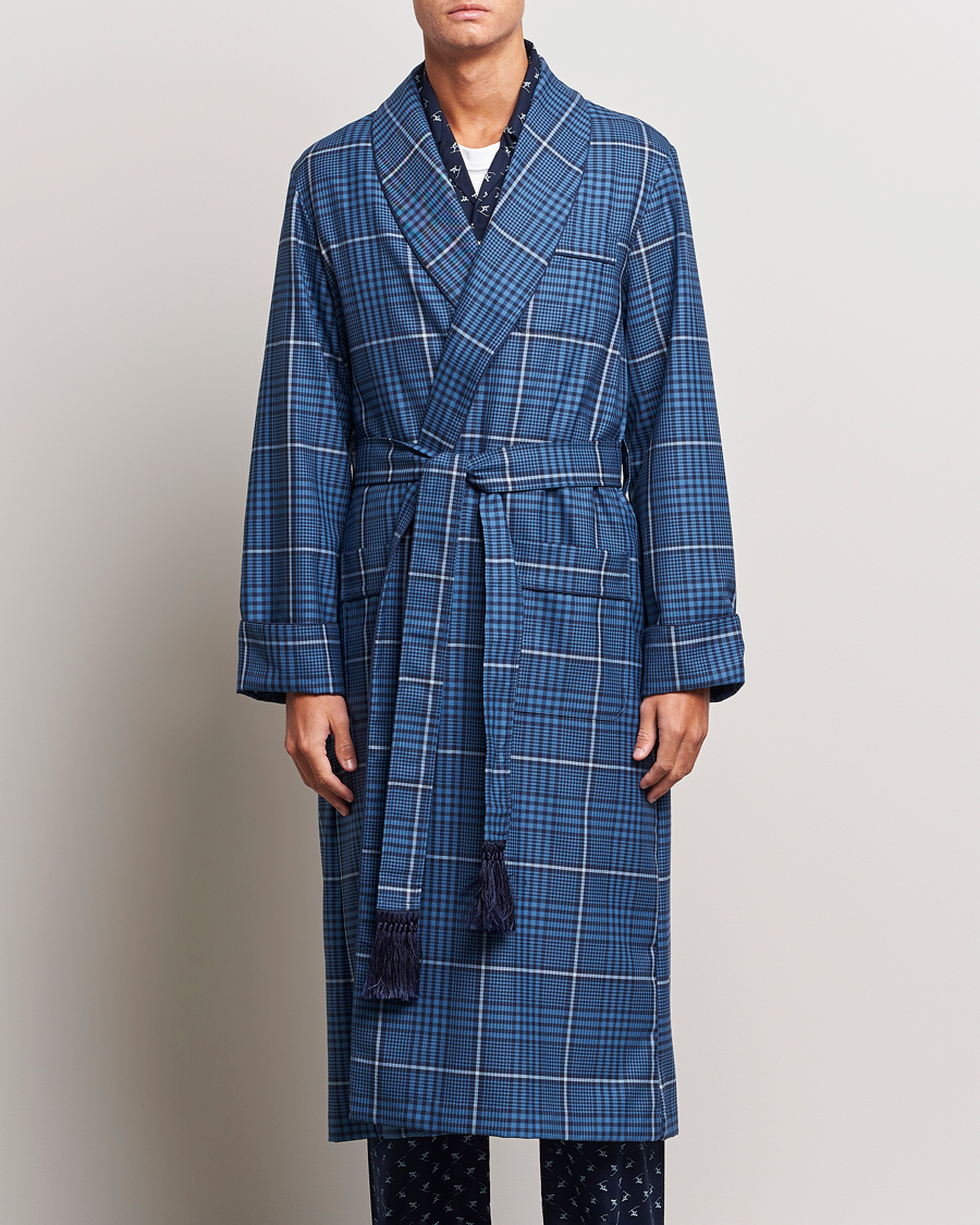 Herre | Pyjamas & Morgenkåber | Derek Rose | Wool Checked Gown Blue