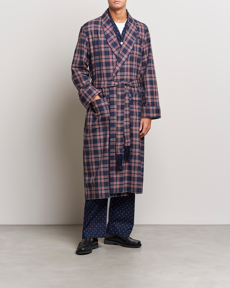 Herre | Pyjamas & Morgenkåber | Derek Rose | Wool Checked Gown Navy