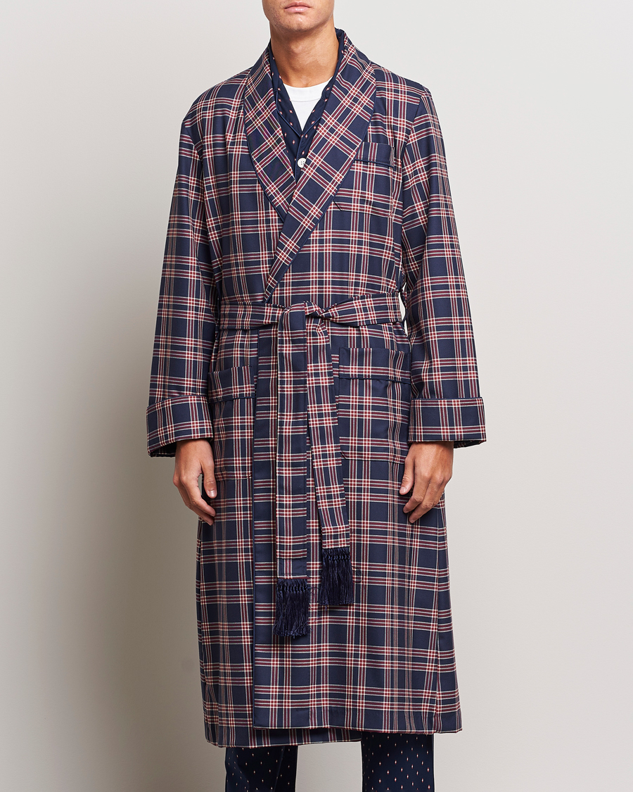 Herre | Pyjamas & Morgenkåber | Derek Rose | Wool Checked Gown Navy
