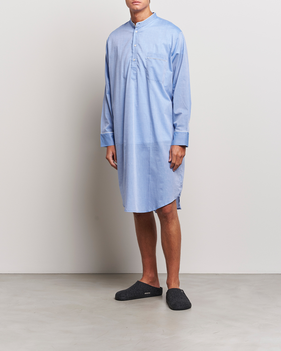 Herre | Derek Rose Cotton Pullover Nightshirt Light Blue | Derek Rose | Cotton Pullover Nightshirt Light Blue