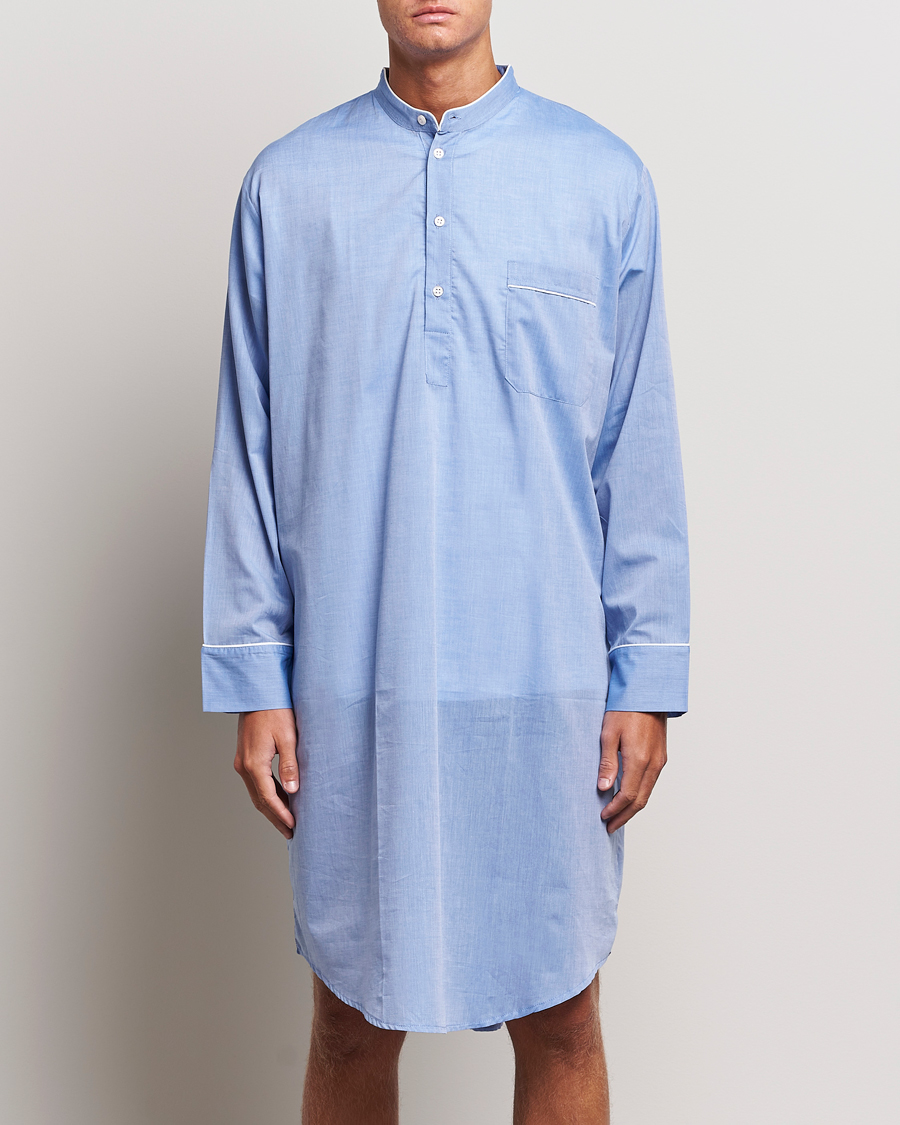 Herre | Pyjamastrøjer | Derek Rose | Cotton Pullover Nightshirt Light Blue