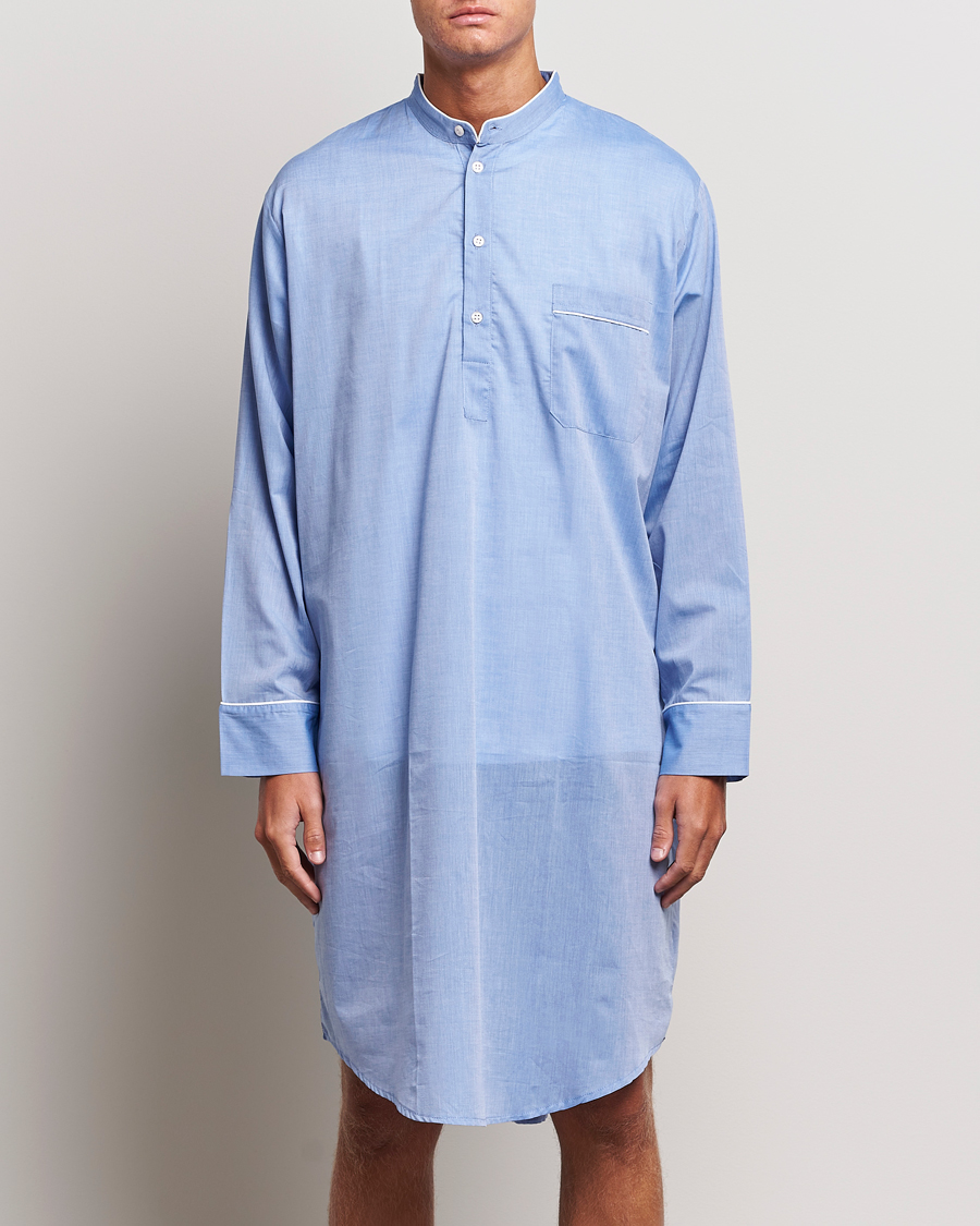 Herre | Tøj | Derek Rose | Cotton Pullover Nightshirt Light Blue