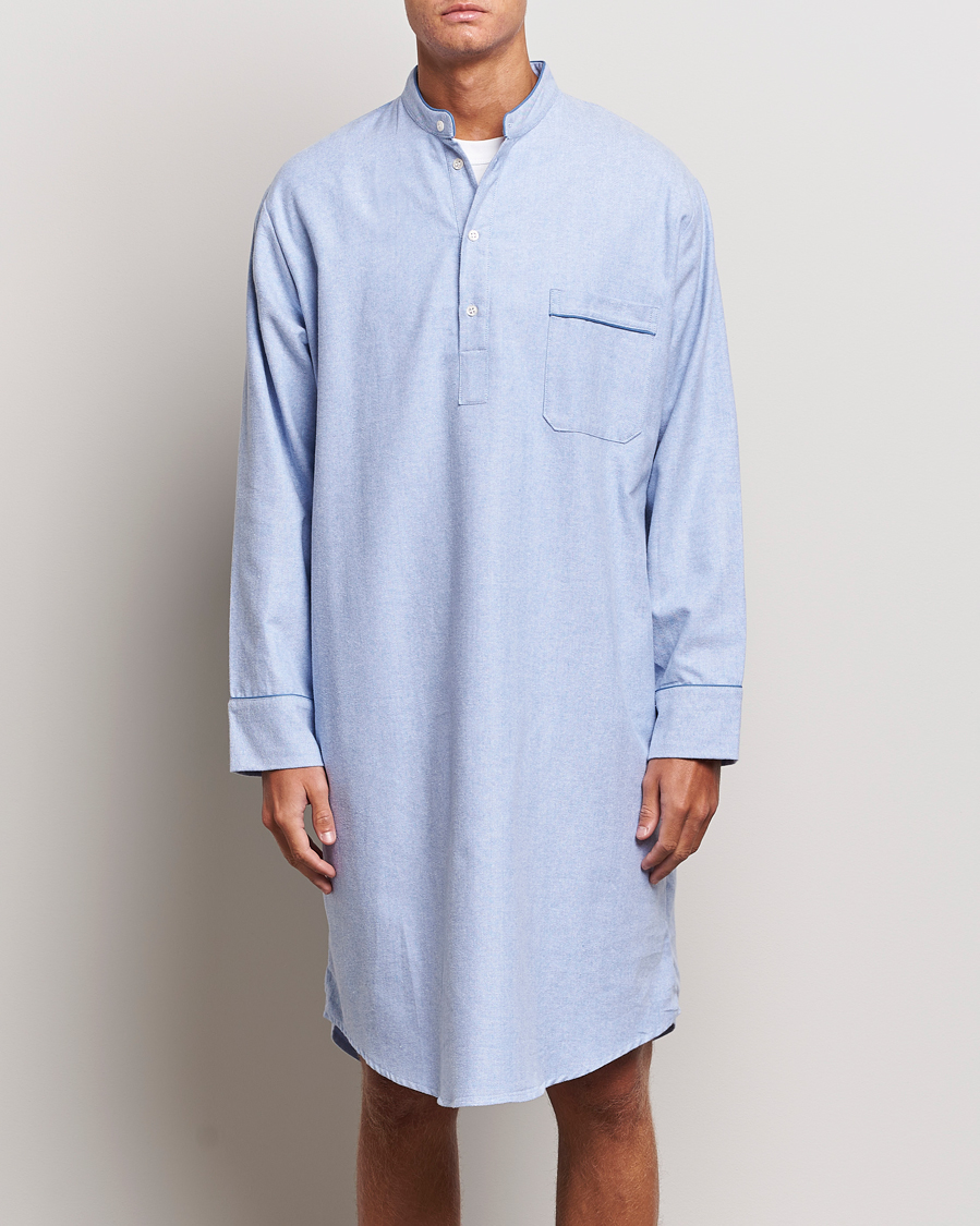 Herre | Pyjamastrøjer | Derek Rose | Cotton Pullover Nightshirt Light Blue