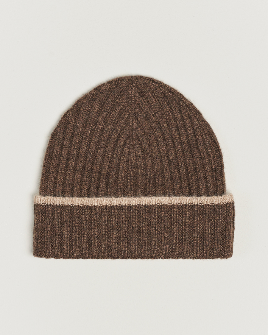 Herre | Amanda Christensen Rib Knitted Cashmere Paspoal Cap Brown Melange | Amanda Christensen | Rib Knitted Cashmere Paspoal Cap Brown Melange