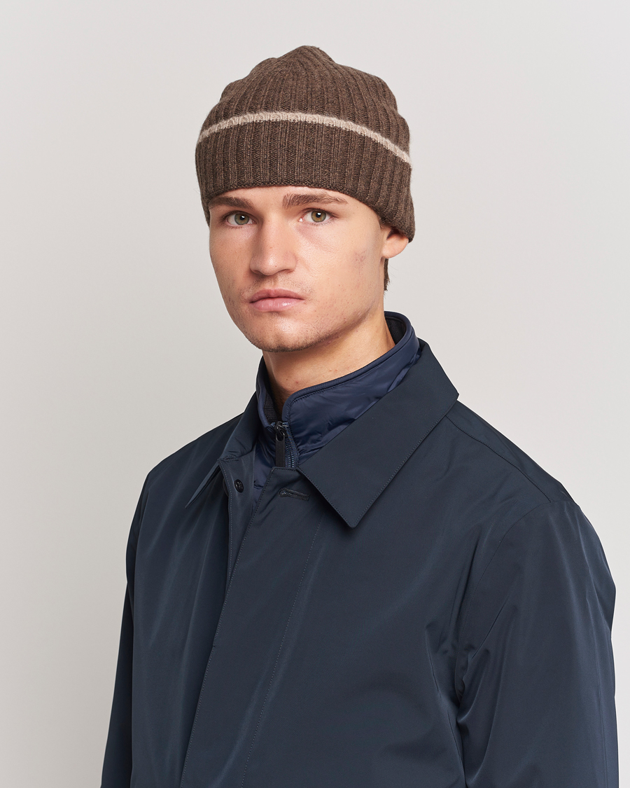 Herre | Amanda Christensen Rib Knitted Cashmere Paspoal Cap Brown Melange | Amanda Christensen | Rib Knitted Cashmere Paspoal Cap Brown Melange