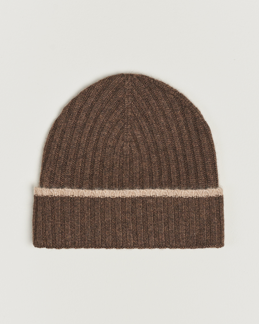 Herre | Amanda Christensen Rib Knitted Cashmere Paspoal Cap Brown Melange | Amanda Christensen | Rib Knitted Cashmere Paspoal Cap Brown Melange
