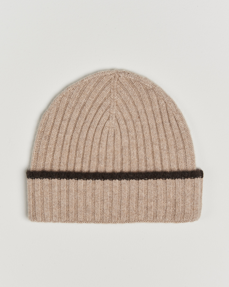 Herre | Amanda Christensen Rib Knitted Cashmere Paspoal Cap Beige Melange | Amanda Christensen | Rib Knitted Cashmere Paspoal Cap Beige Melange