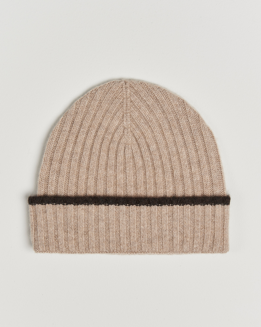 Herre | Amanda Christensen Rib Knitted Cashmere Paspoal Cap Beige Melange | Amanda Christensen | Rib Knitted Cashmere Paspoal Cap Beige Melange