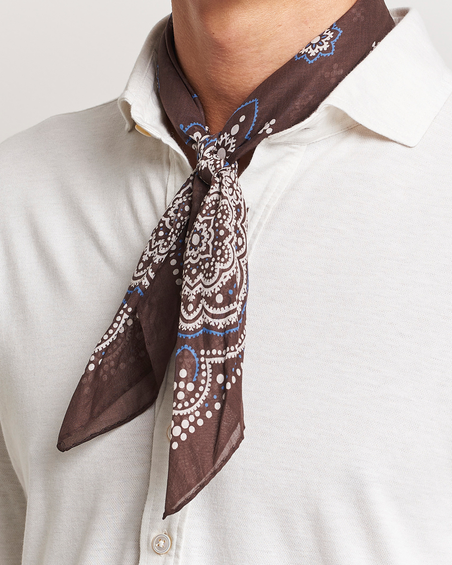 Herre | Tørklæde | Amanda Christensen | Cotton Voilé Printed Flower Bandana Brown