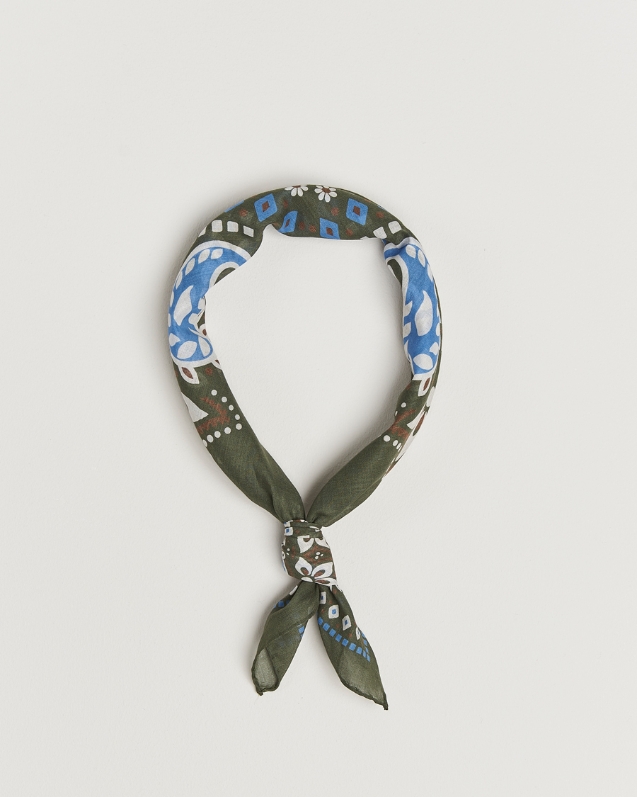 Herre | Amanda Christensen Cotton Voilé Printed Flower Bandana Olive | Amanda Christensen | Cotton Voilé Printed Flower Bandana Olive