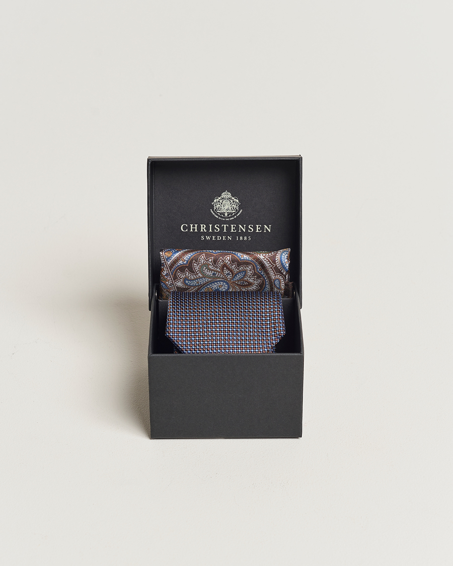 Herre | Amanda Christensen Box Set Silk 8 cm Paisley Tie And Pocket Square Brown | Amanda Christensen | Box Set Silk 8 cm Paisley Tie And Pocket Square Brown