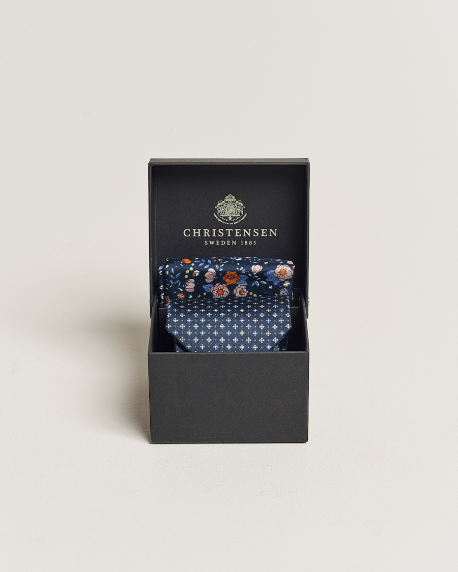Herre | Amanda Christensen Box Set Silk 8cm Tie and Twill Pocket Square Navy | Amanda Christensen | Box Set Silk 8cm Tie and Twill Pocket Square Navy