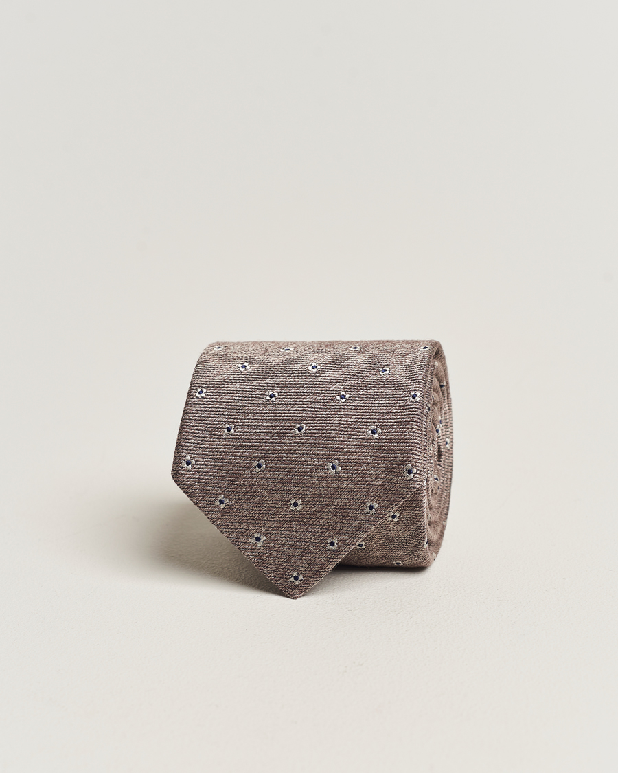 Herre | Amanda Christensen Silk/Wool 8cm Printed Flower Tie Beige Melange | Amanda Christensen | Silk/Wool 8cm Printed Flower Tie Beige Melange