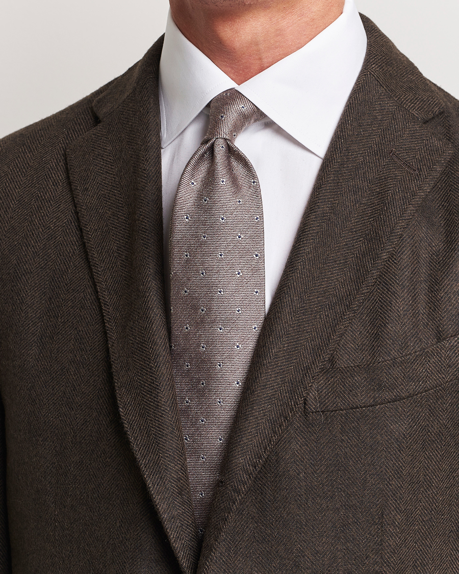 Herre | Amanda Christensen Silk/Wool 8cm Printed Flower Tie Beige Melange | Amanda Christensen | Silk/Wool 8cm Printed Flower Tie Beige Melange