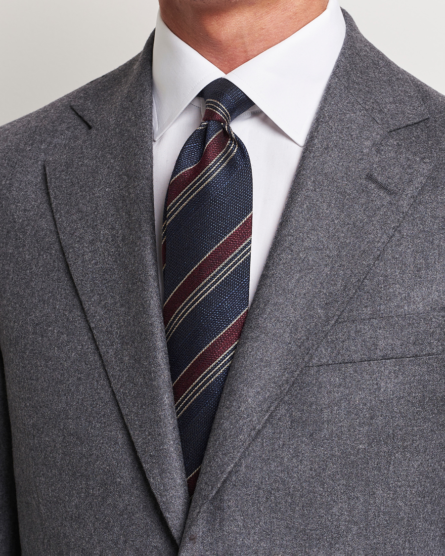 Herre | Jakkesæt | Amanda Christensen | Cotton/Wool/Silk 8cm Regimental Stripe Tie Navy/Red