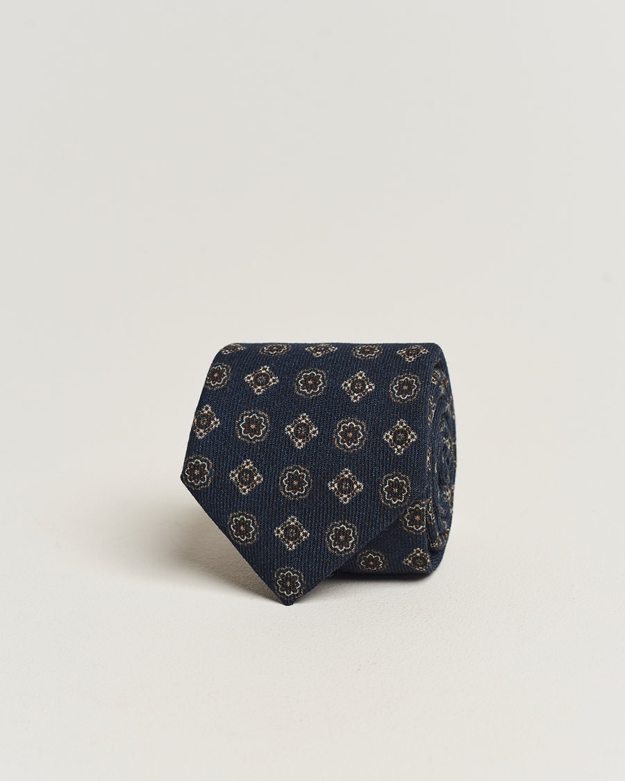 Herre | Amanda Christensen Wool Flannel 8cm Printed Medallion Tie Navy | Amanda Christensen | Wool Flannel 8cm Printed Medallion Tie Navy
