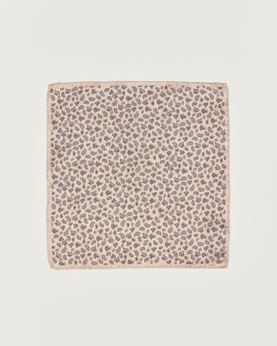 Herre | Amanda Christensen Silk Oxford Printed Paisley Pocket Square Creme | Amanda Christensen | Silk Oxford Printed Paisley Pocket Square Creme