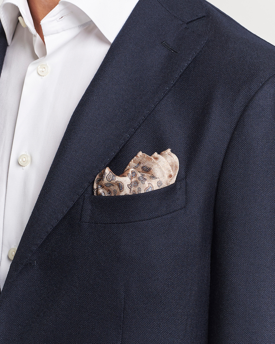 Herre | Lommeklude | Amanda Christensen | Silk Oxford Printed Paisley Pocket Square Creme
